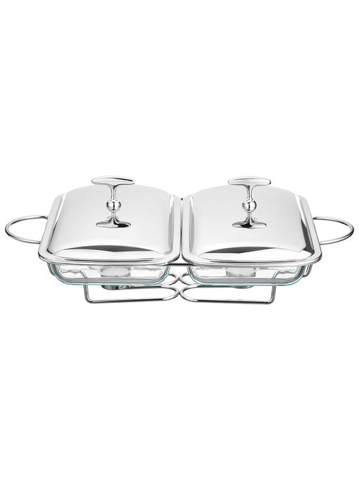 Набор 2 мармитов 3 л 48*29.8*17 см "Прямоугольный" с крышками из нерж. стали, на подставке, стекло