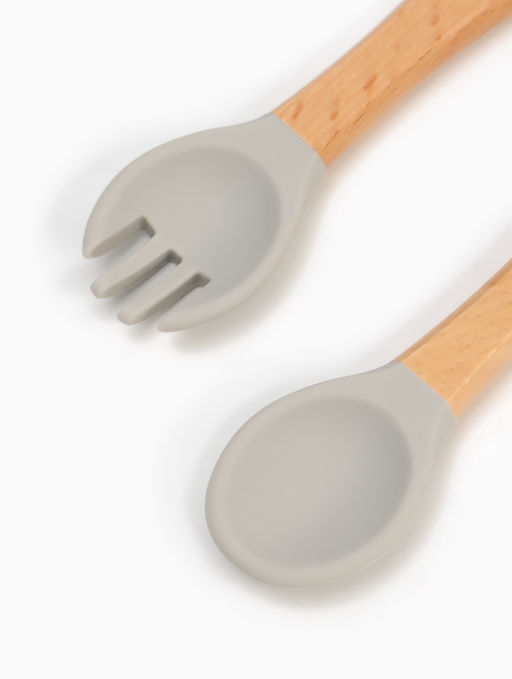 Тарелка детская секционная с ложкой и вилкой, 3 секции, серый, Mum&Baby