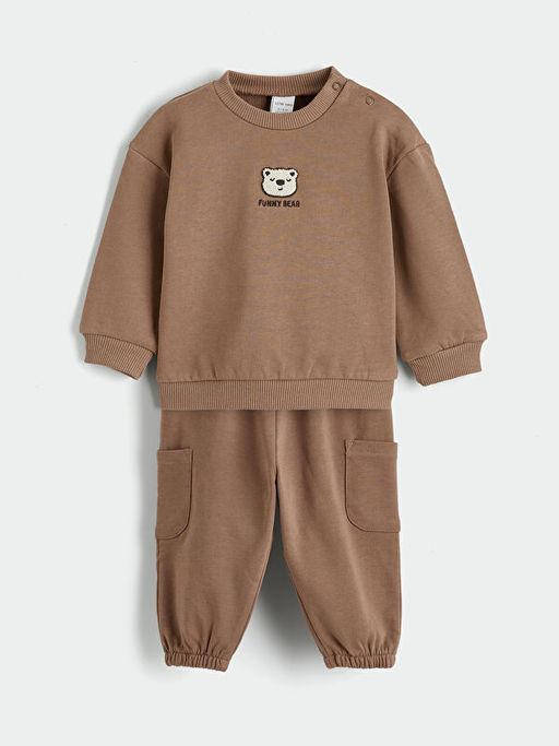 Ay?c?k Nak??l? Erkek Bebek Sweatshirt ve E?ofman Alt?