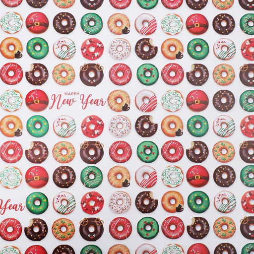 Цена за 10 шт. Бумага упаковочная глянцевая Новогодние пончики, 70 х 100 см - Дарите счастье фото 2