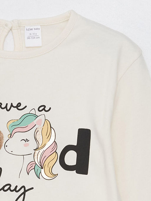 Bisiklet Yaka Uzun Kollu Bask?l? K?z Bebek Ti??rt - Waikiki фото 2