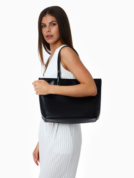 Сумка-шопер женская на молнии, размер 30.5×12×27 см, однотонная, чёрная