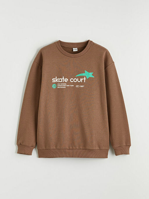 Bisiklet Yaka Bask?l? Erkek ?ocuk Sweatshirt