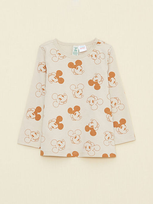 Bisiklet Yaka Uzun Kollu Mickey Mouse Bask?l? Organik Pamuklu Erkek Bebek Pijama Tak?m? - Waikiki фото 2