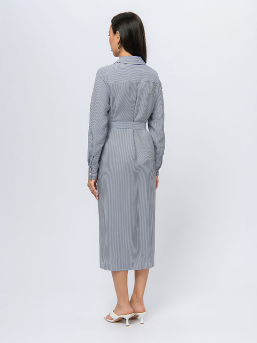 Платье белого цвета в полоску длины миди с длинными рукавами - 1001dress фото 4