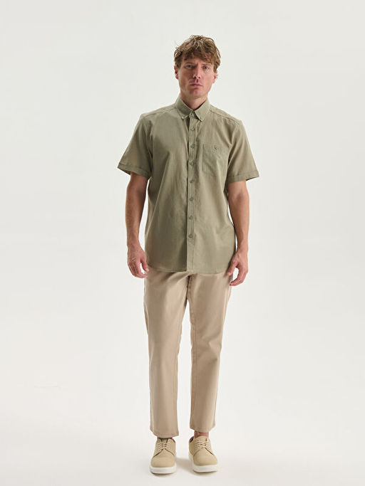 Regular Fit Keten Kar???ml? Erkek G?mlek