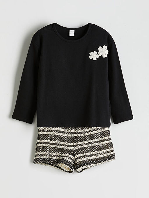 ?i?ekli K?z ?ocuk Krinkle Bluz ve ?ort 2li