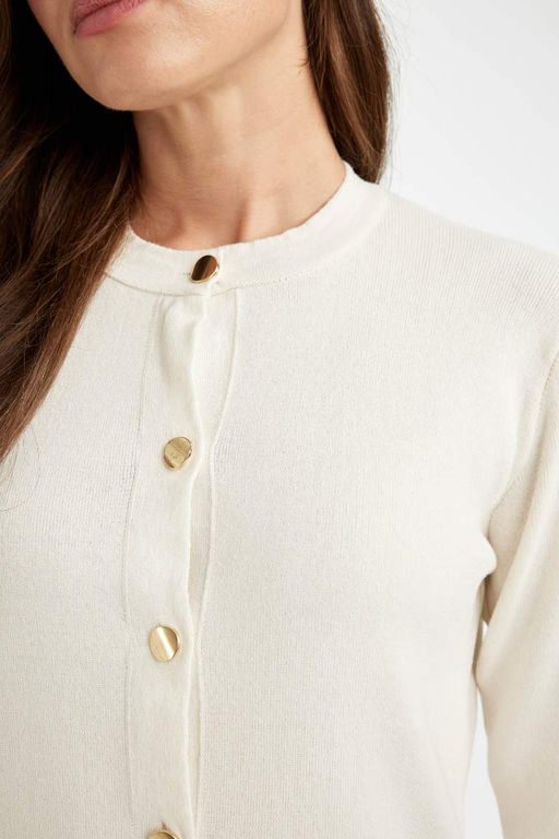 Кардиган стандартного кроя с круглым вырезом - Defacto фото 5