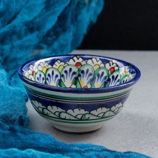 Пиала Риштанская Керамика Узоры, 11 см, большая, микс - Шафран фото 8