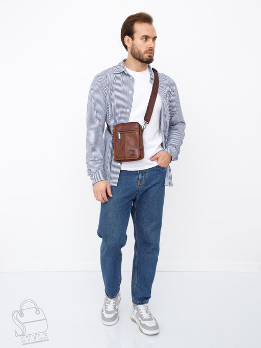 Сумка мужская кожаная 8611S brown Fuzhiniao