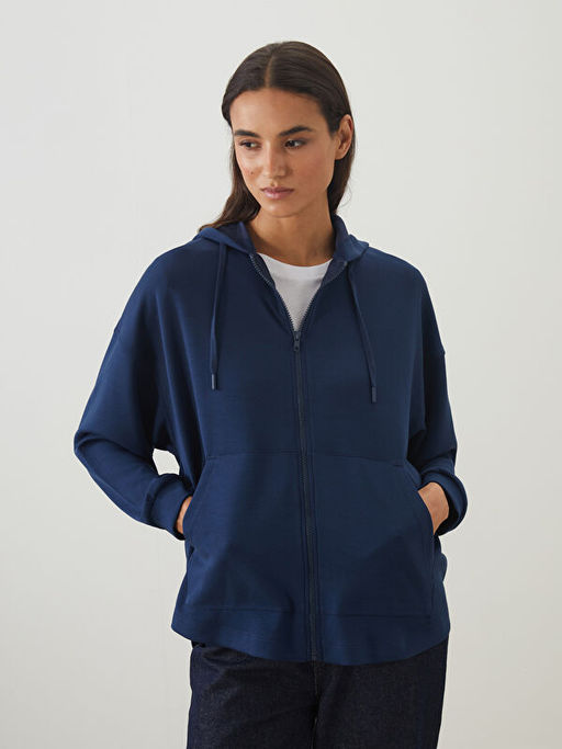 Oversize Modal Kar???ml? Kad?n Fermuarl? Sweatshirt