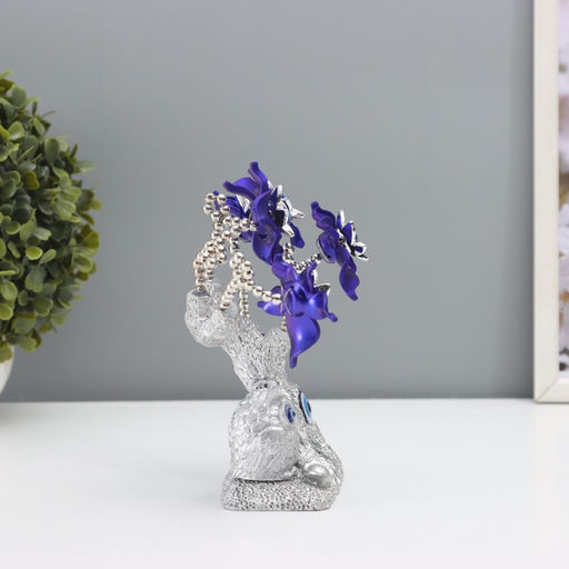 Фигурка от сглаза «Цветущее дерево. Филин со слитком золота», серебро, синий, 16×5.5×18.5 см