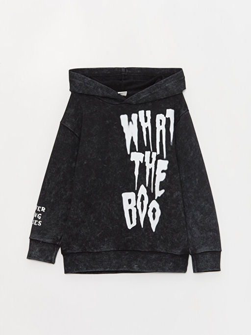 Bask?l? Uzun Kollu Erkek ?ocuk Hoodie ve E?ofman Alt? - Waikiki фото 2