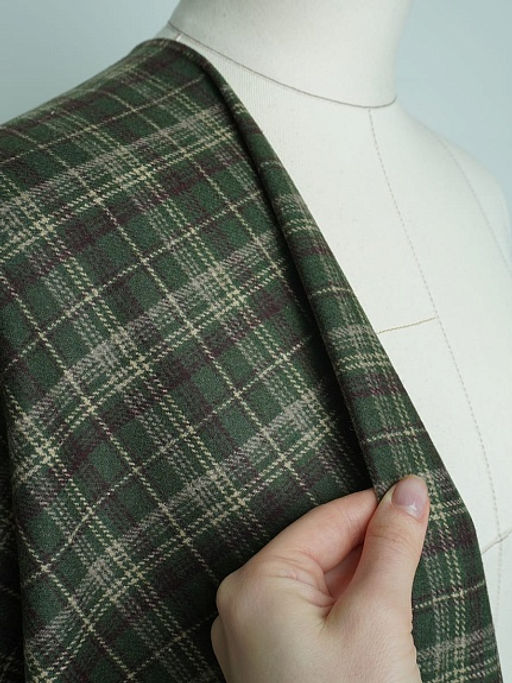 Шерсть пальтово-костюмная Твид Клетка цв.бежево-сливовый на зеленом, ш.1.5м, шерсть-50%, п/э-50% - Купава фото 13