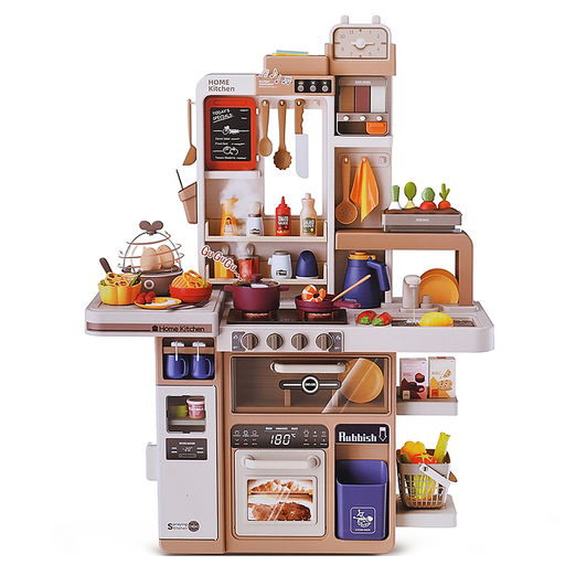 Игровой набор "Кухонный гарнитур" бежевый 88 предметов (свет, звук, пар, слив воды) в коробке