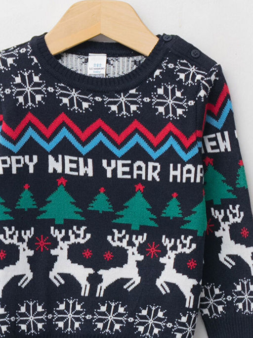 Bisiklet Yaka Uzun Kollu Y?lba?? Temal? Erkek Bebek Triko Kazak Baba ve O?ul Kombini - Waikiki фото 3