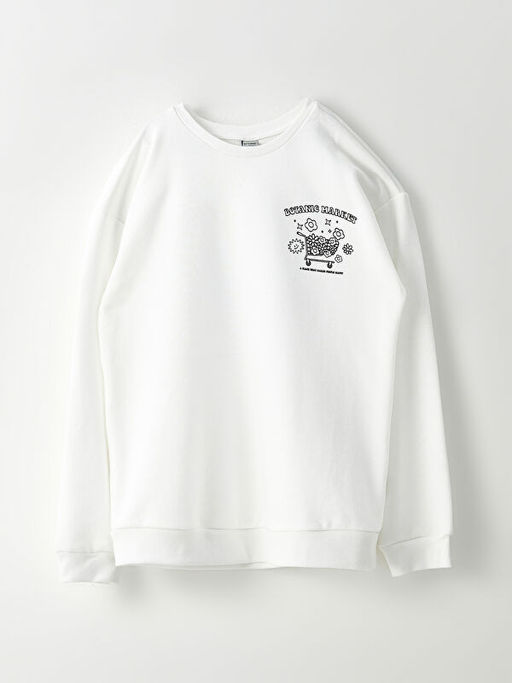 Bisiklet Yaka Bask?l? Uzun Kollu K?z ?ocuk Sweatshirt ve E?ofman Alt? - Waikiki фото 2