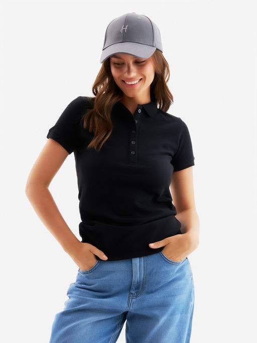 Футболка поло женская MINAKU: Basic line, чёрная, размер 48