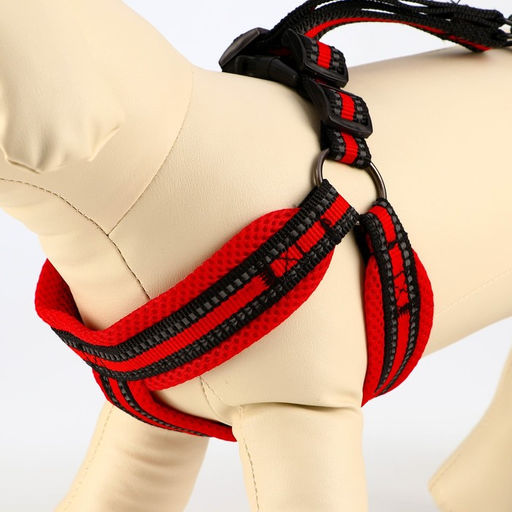 Комплект амуниции светоотражающий с мягкими шлейкой и ручкой, поводок 120 х 2 см, ОШ 25-72 см, красн - Пижон фото 3