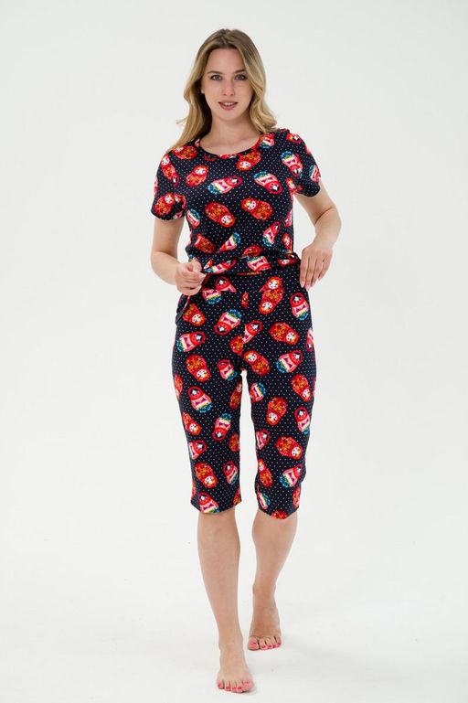 Пижама женская из интерлока Социал матрешка на черном - Амадэль фото 2