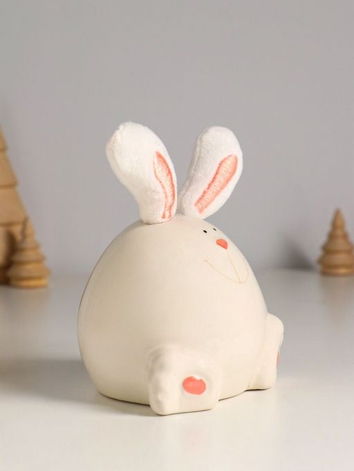 Фигурка керамика, текстиль Зайчик круглый, белый, 9?9.5?12 см