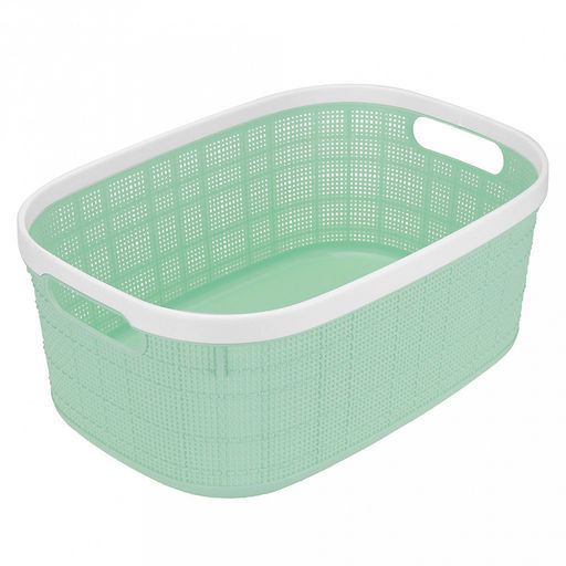 "Домашняя мода" Корзина пластмассовая для хранения "Лен" 38х25,5см h15см, с ручками, мятный (Китай)