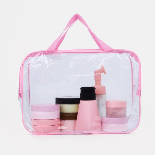 Косметичка на молнии, с ручками, цвет прозрачный/розовый