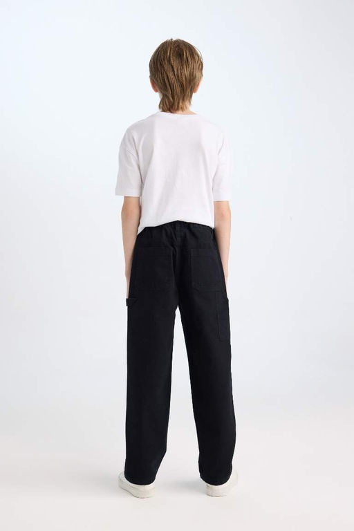 Базовые прямые черные брюки из габардина свободного покроя для мальчиков со стандартными штанинами и карманами-каргоми - Defacto фото 6
