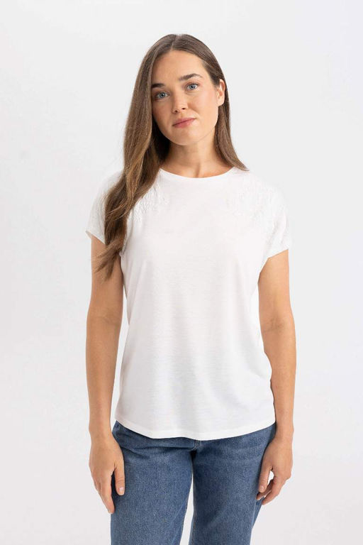 Футболка с коротким рукавом с круглым вырезом и принтом - Defacto фото 3