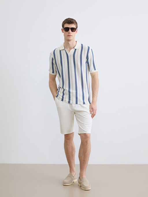 Polo Yaka ?izgili Havlu Kuma? Erkek Ti??rt