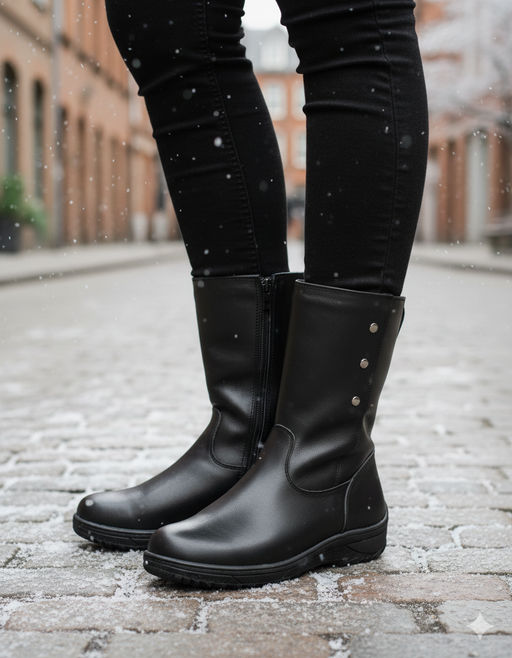 Полусапоги женские на литой подошве, Кожа, овчина, молния, черные - Roshva фото 11