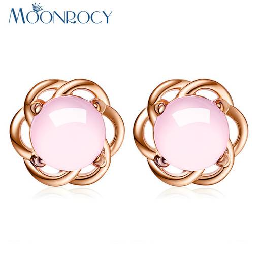 Серьги MOONROCY-Free-Shipping-Fashion-Jewelry-Rose-Gold-Color-Silver-Color-Cute-Flower-Rose-Quartz-Pink-Opal/415437_32826336996