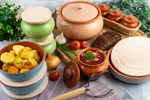 Набор 2 горшков 0,9 л 14,5*14,5*12,5 см "TerraCotta" с крышкой для запекания голубой