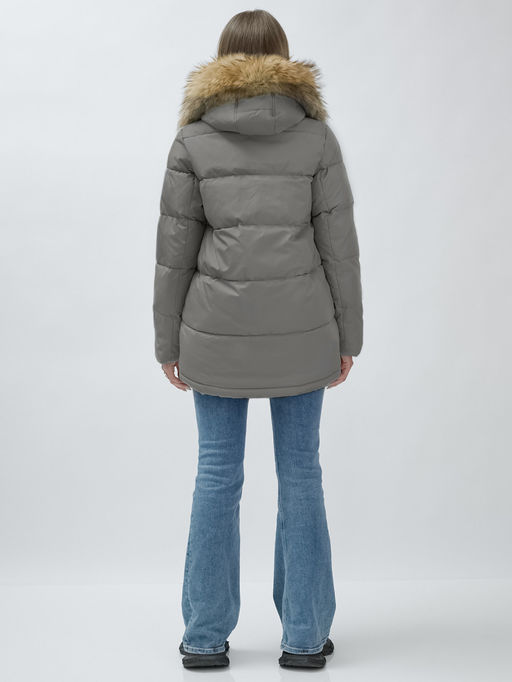 Куртка женская зимняя с мехом енот премиум класса серого цвета 3215Sr - Visdeer фото 5