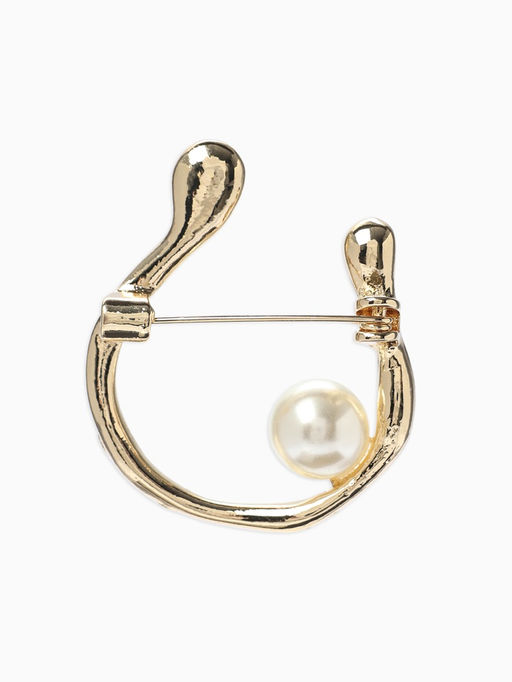 Брошь «Подкова», с бусиной №10, цвет белый в золоте