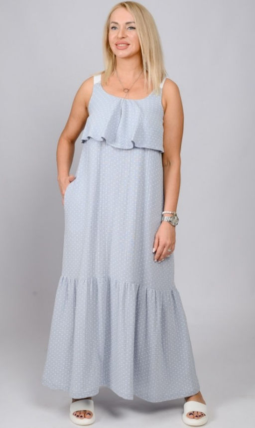 Летний сарафан из ткани «муслин» 100% хлопок 015 светло-серый горох - Новый лен фото 5