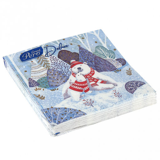 Салфетки бумажные 33х33см GrandPero Deluxe, 3-х слойные, 20 штук в упаковке, Умка (Россия)
