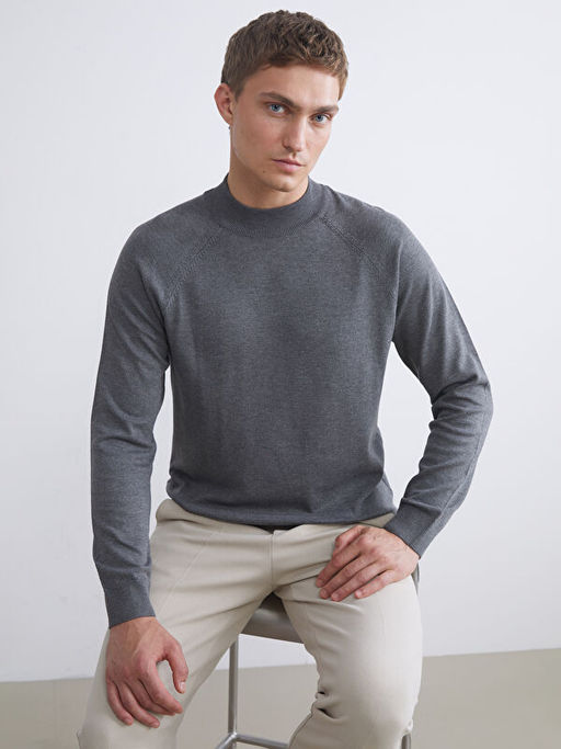 Yar?m Bal?k?? Yaka Uzun Kollu Erkek Triko Kazak