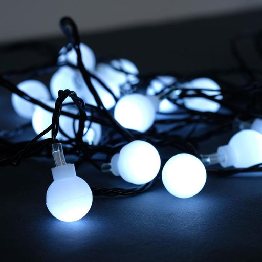 Гирлянда Нить 5 м с насадками Шарики белые, IP20, тёмная нить, 30 LED, свечение белое, 8 режимов, 220 В