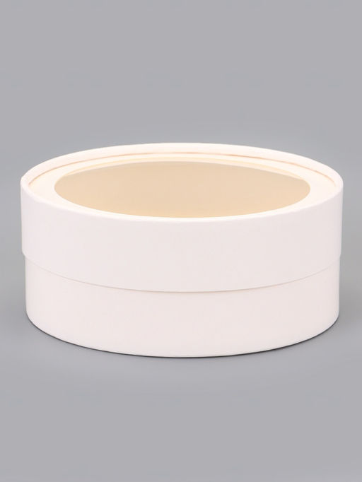 Набор круглых подарочных коробок с окном, завальцованные, белые, набор 8 шт., 15×6 см