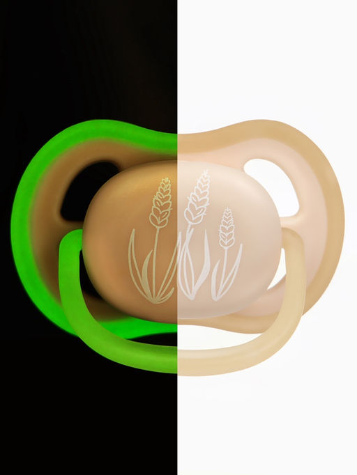 Светящаяся соска-пустышка анатомическая, силикон, от 6 мес., «Колоски», цвет бежевый