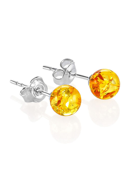 Серьги-пусеты из золотистого искрящегося янтаря