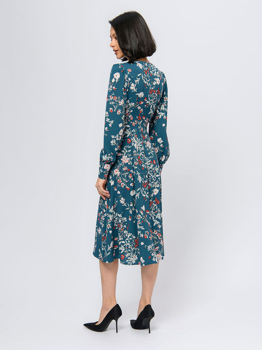 Платье бирюзового цвета длины миди с цветочным принтом - 1001dress фото 3