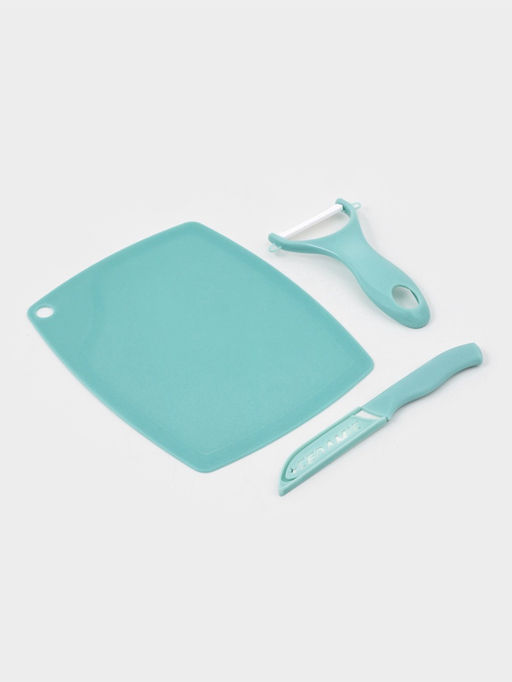 УЦЕНКА Набор "Керамик" 3 предмета: нож 16 см, овощечистка 12 см, доска 19,5х15,5 см, цвет голубой 44