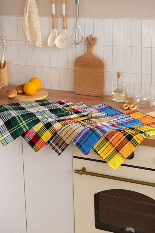 Набор полотенец вафельн."Шотландка" 40*75 см (5шт)