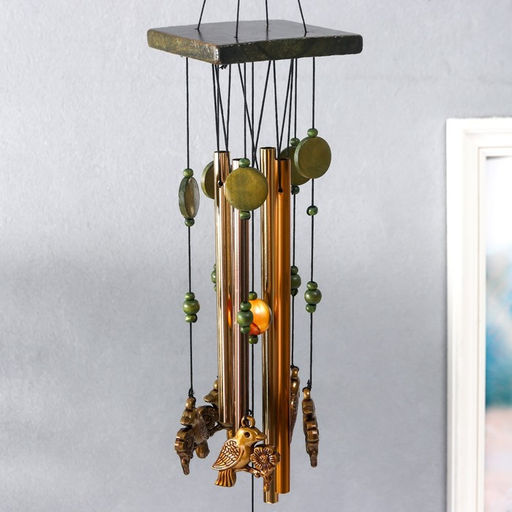 Музыка ветра «Птица на ветке с цветком», металл, 4 трубочки, 55×9.5×9.5 см