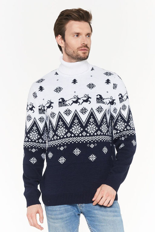 Свитер мужской 202-12202. 189/293 т.синий/белый