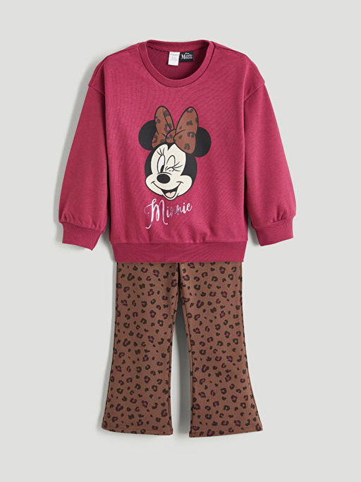 Minnie Mouse Bask?l? K?z ?ocuk Sweatshirt ve Tayt