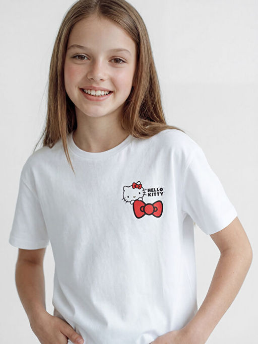 Футболка Hello Kitty для девочек с круглым вырезом и принтом