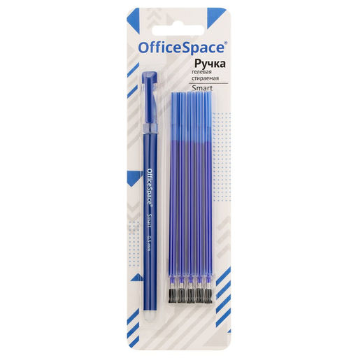 Ручка гелевая стираемая OfficeSpace "Smart" + 5 сменных стержней (EP_66437) синяя, 0.5мм, корпус soft-touch